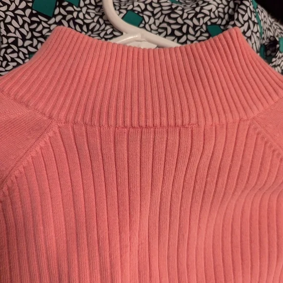 Talbots LP Zip Up Cardigan pink salmon vintage partial ribbing - Picture 9 of 9